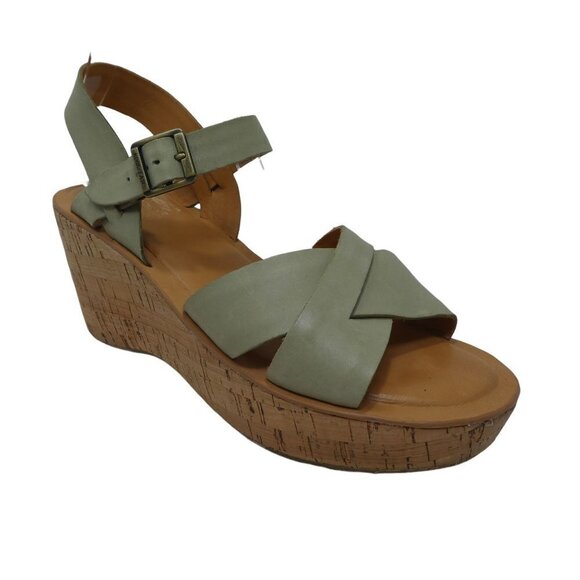 Kork-Ease Myrna 2.0 Wedge Sandals Womens 11 Green Leather Platform Cork Open Toe - Picture 1 of 12